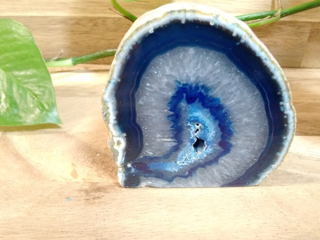 Blue Agate Geode Freeform ~Druzy Crystal Cave polished face ~ 360g 75mm x 70mm