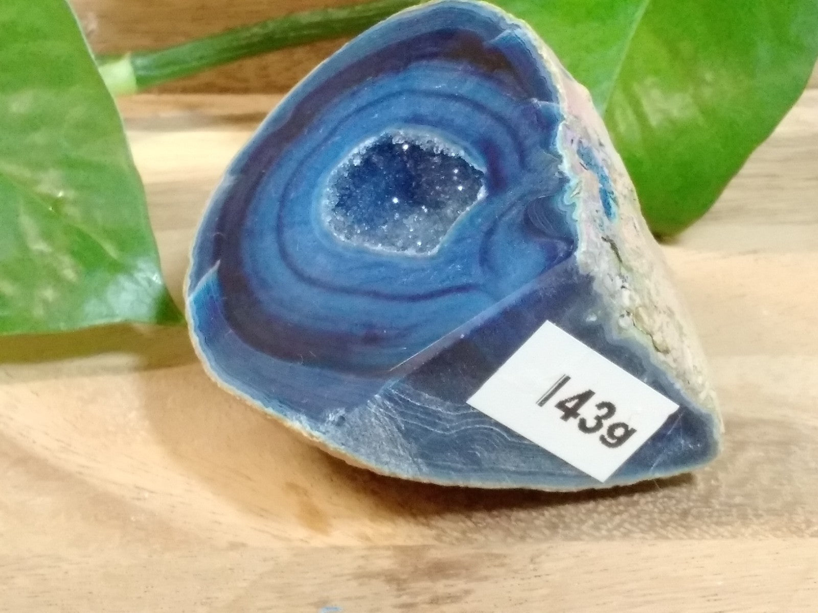 Blue Agate Geode Freeform ~ Druzy Crystal Cave polished face ~ 143g 55mm x 50mm
