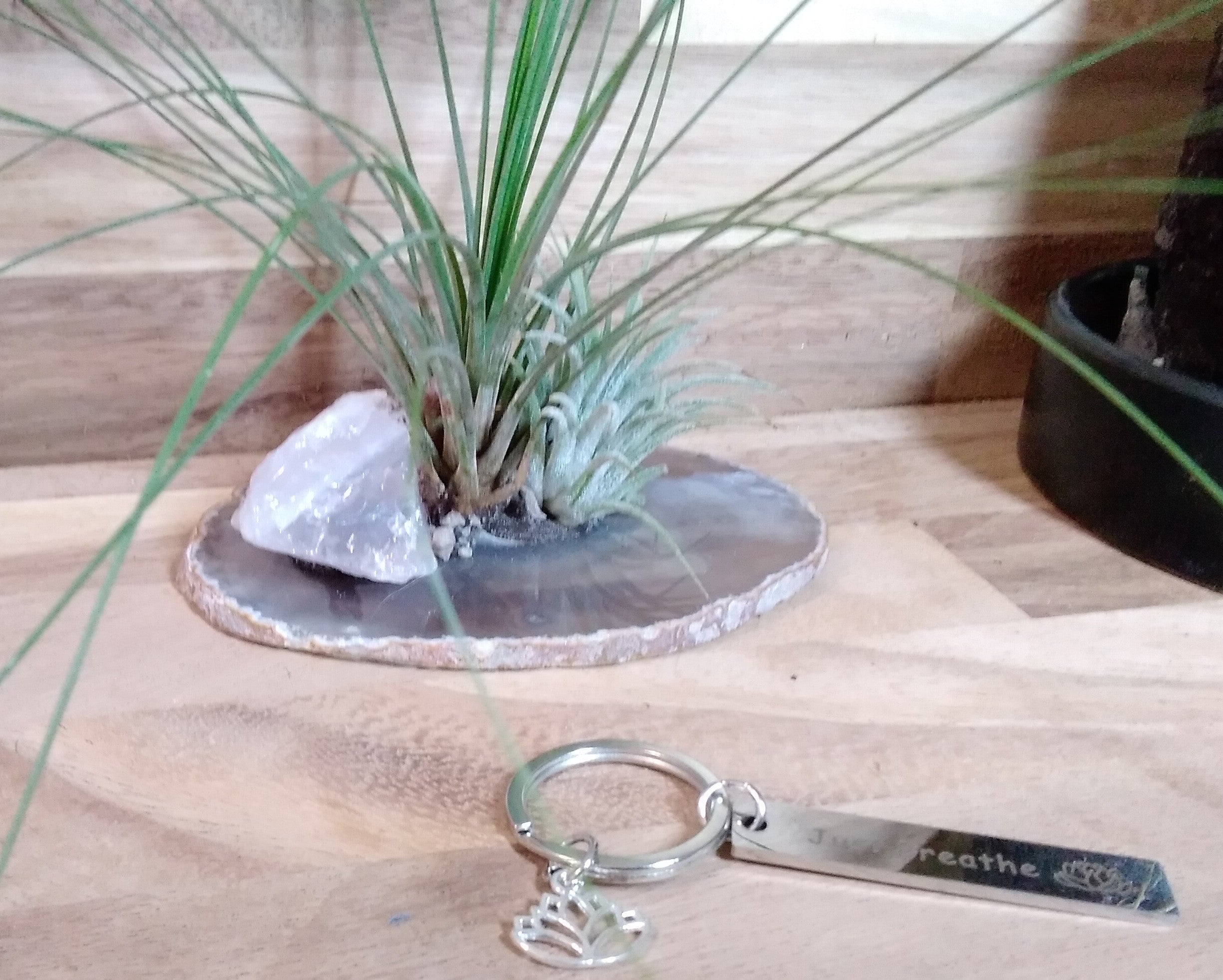 Just Breathe & Lotus ~ Key ring ~ Keychain ~ Spiritual Keyrings – Silver