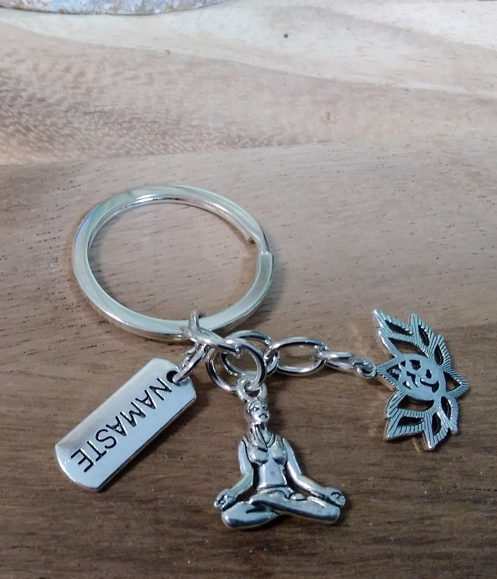 Just Breathe & Lotus ~ Key ring ~ Keychain ~ Spiritual Keyrings – Silver