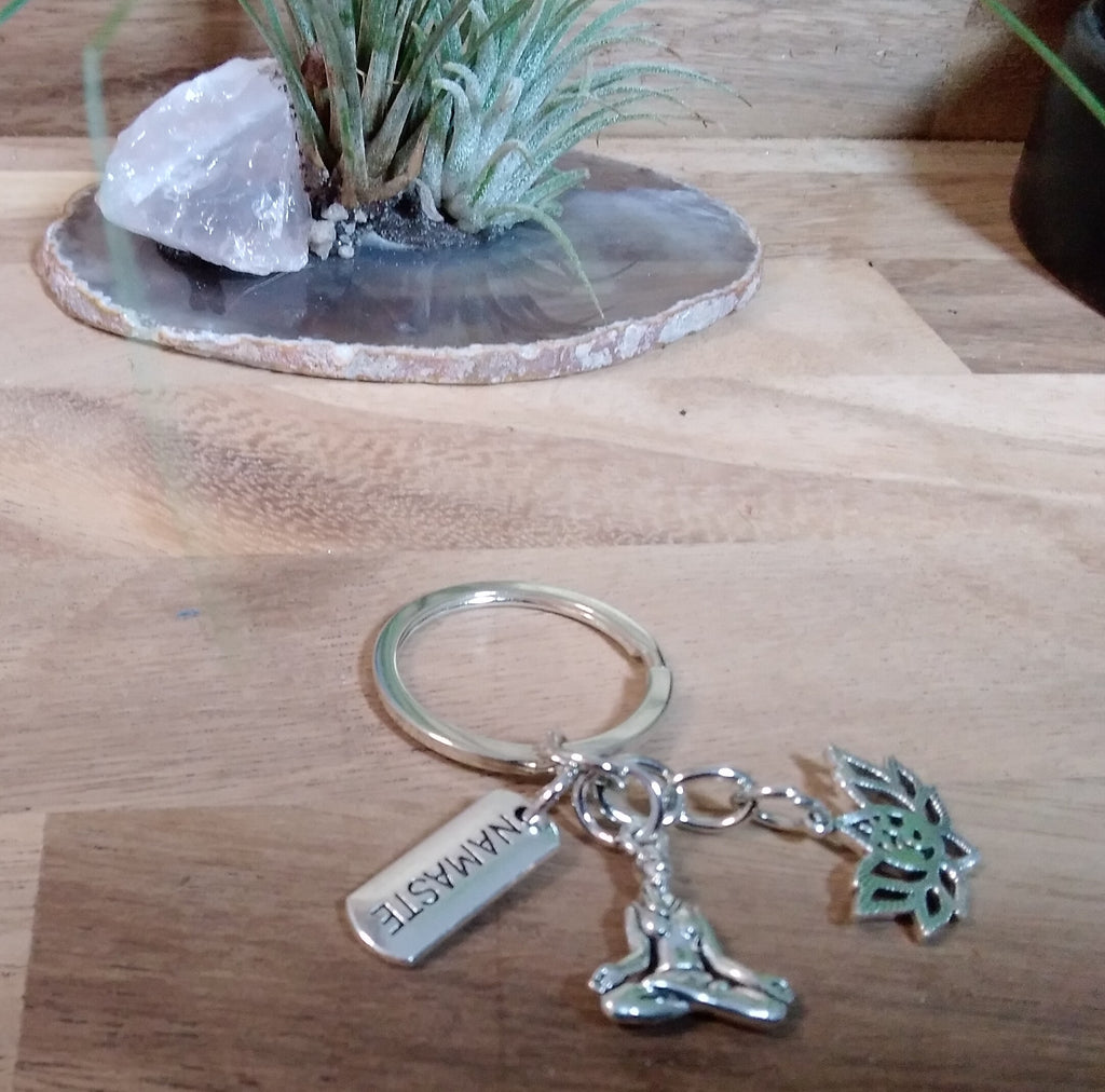 Just Breathe & Lotus ~ Key ring ~ Keychain ~ Spiritual Keyrings – Silver