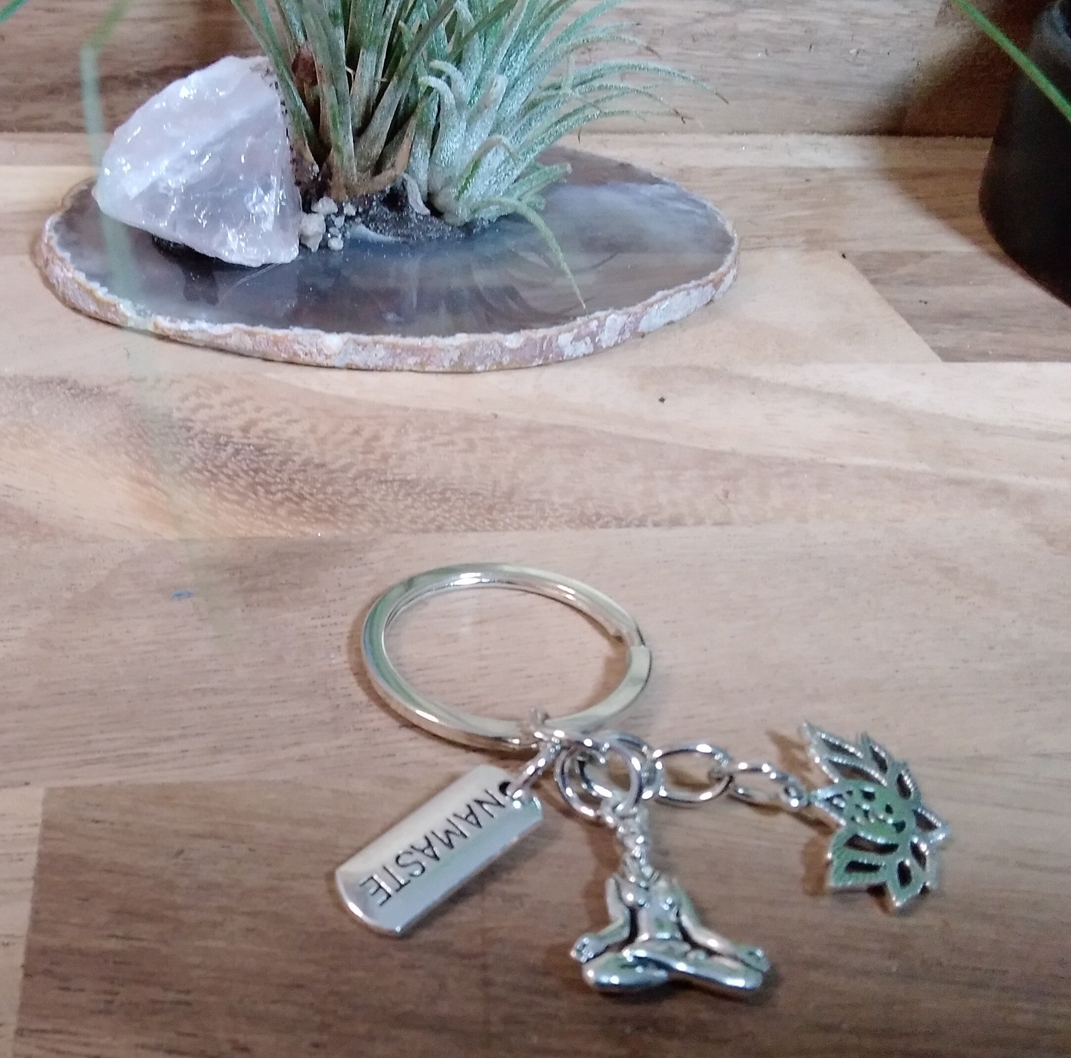 Just Breathe & Lotus ~ Key ring ~ Keychain ~ Spiritual Keyrings – Silver