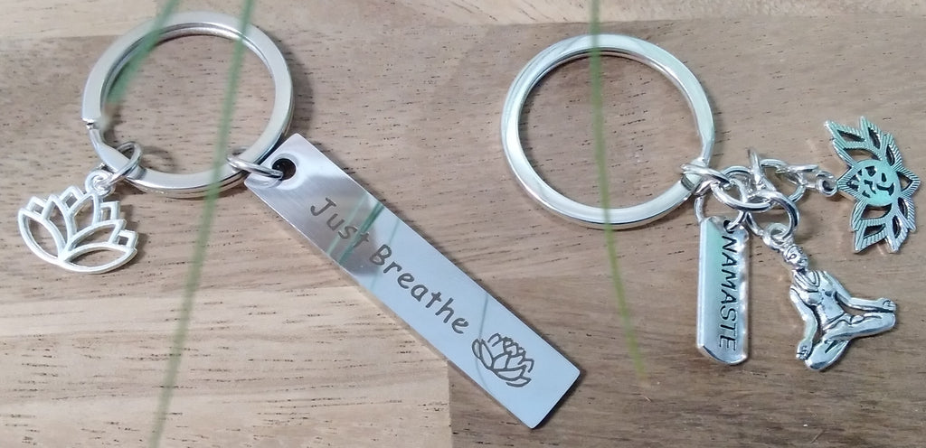 Just Breathe & Lotus ~ Key ring ~ Keychain ~ Spiritual Keyrings – Silver