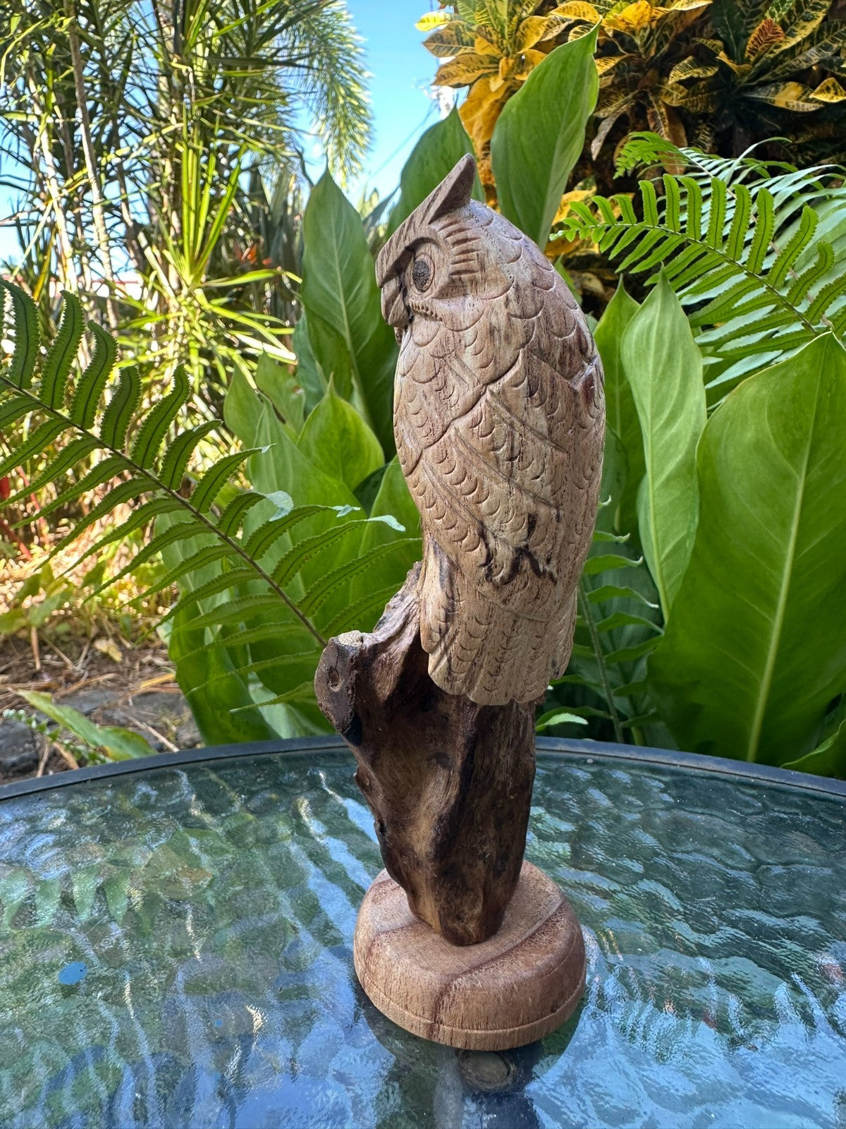 Hand Carved Wooden Owl Statue Driftwood Sculpture Rustic Home Decor 18 cm