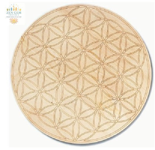Crystal Gemstone Grid ~ Wood Single-Sided Lattice Engraved Altar Decorative Tray