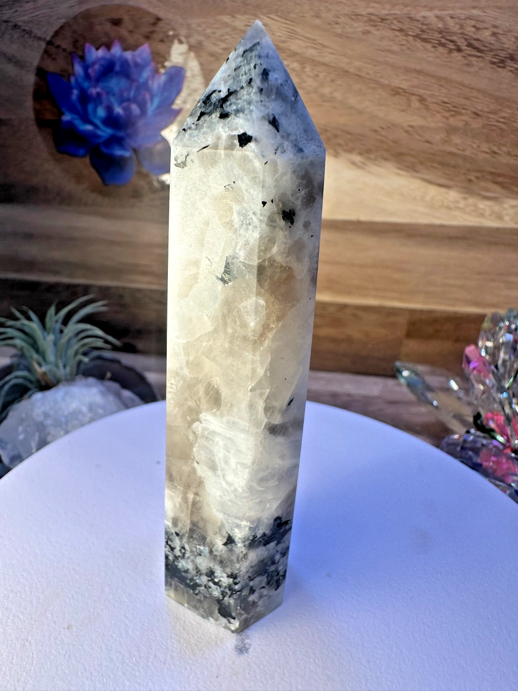 Rainbow Moonstone Tower – Polished Obelisk Intuition • Divine Feminine 10mm