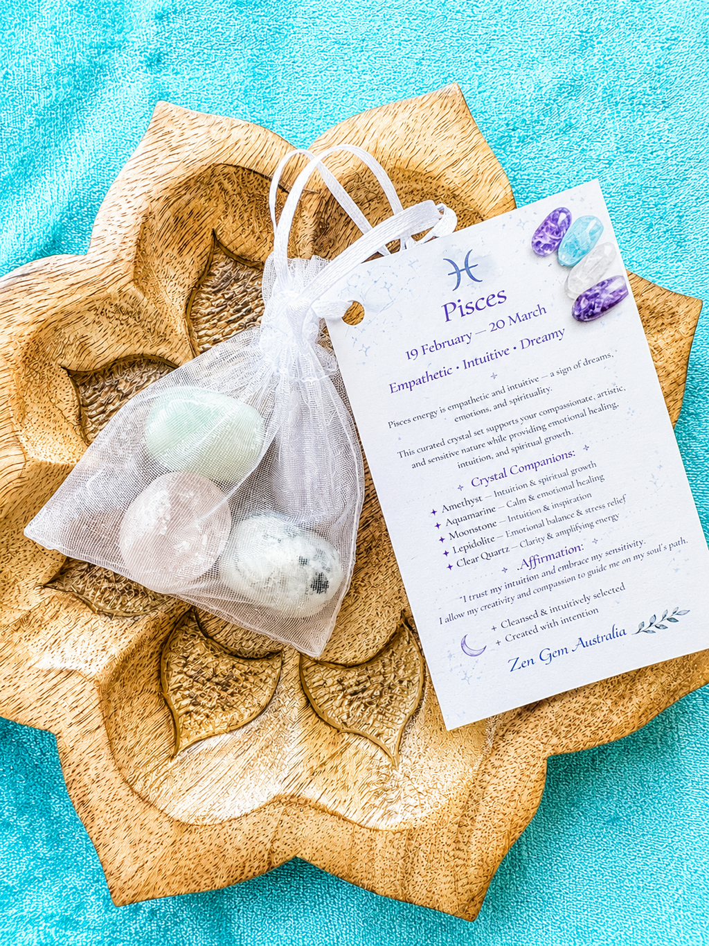 Piscies Zodiac Crystal Kit ~ Astrology Gift Set ~ Horoscope Healing Crystals