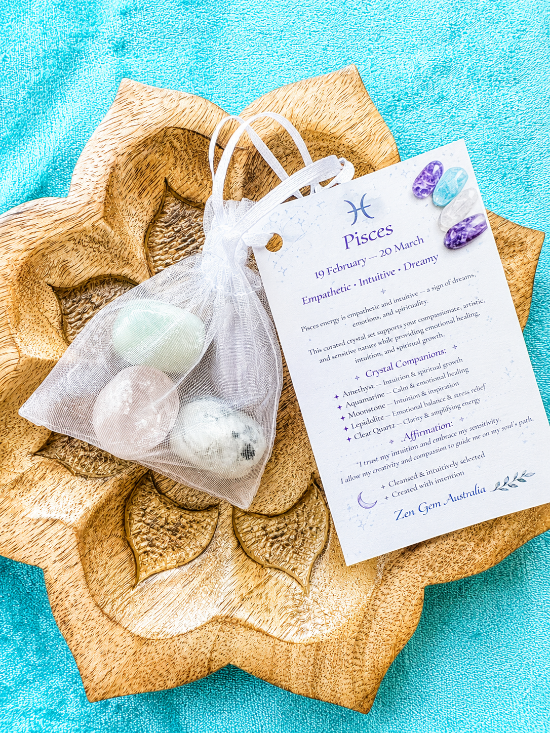 Piscies Zodiac Crystal Kit ~ Astrology Gift Set ~ Horoscope Healing Crystals