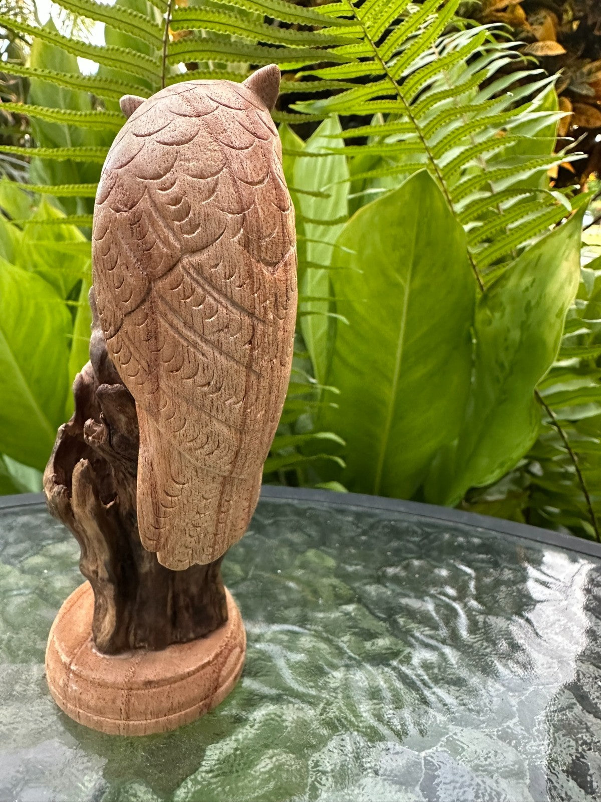 Hand Carved Wooden Owl Statue Driftwood Sculpture Rustic Home Decor 16 cm