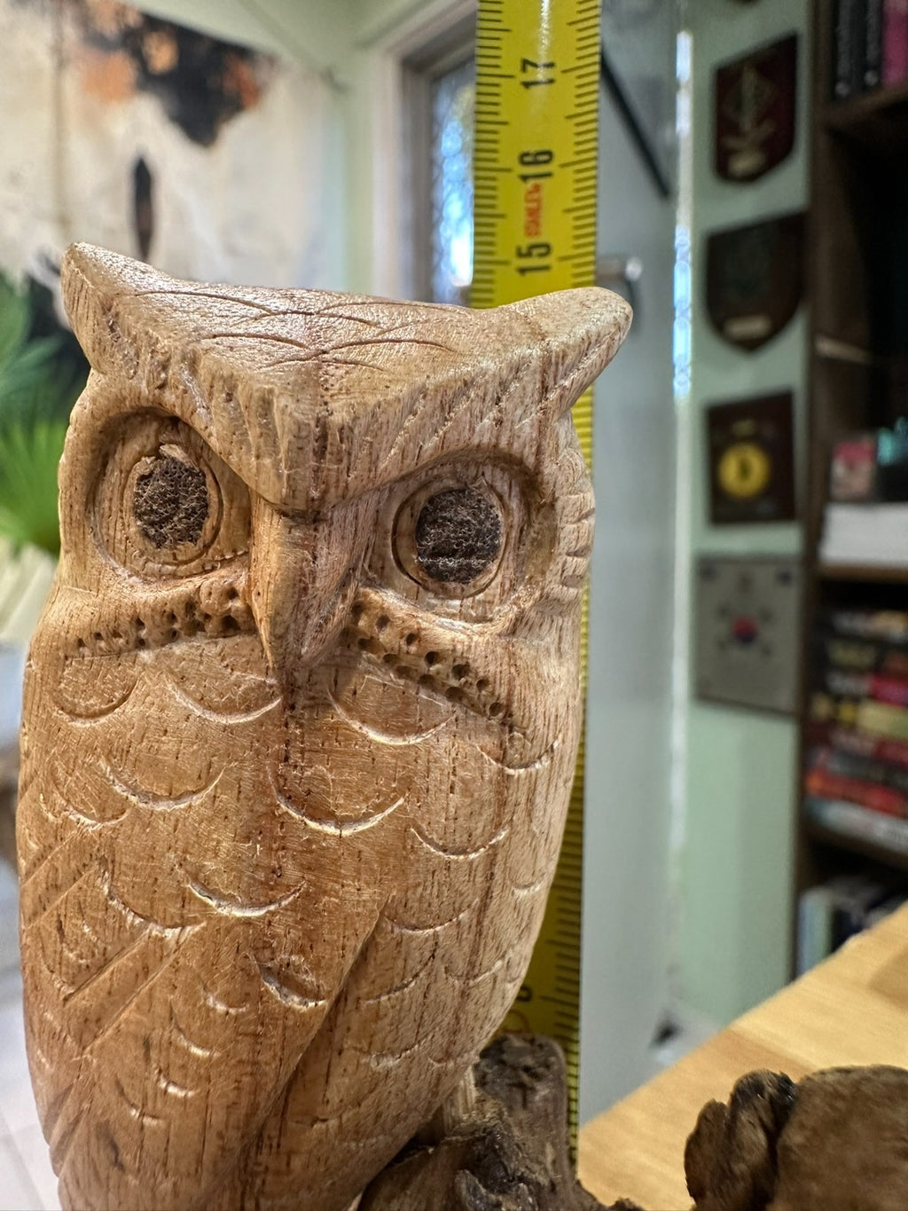 Hand Carved Wooden Owl Statue Driftwood Sculpture Rustic Home Decor 16 cm