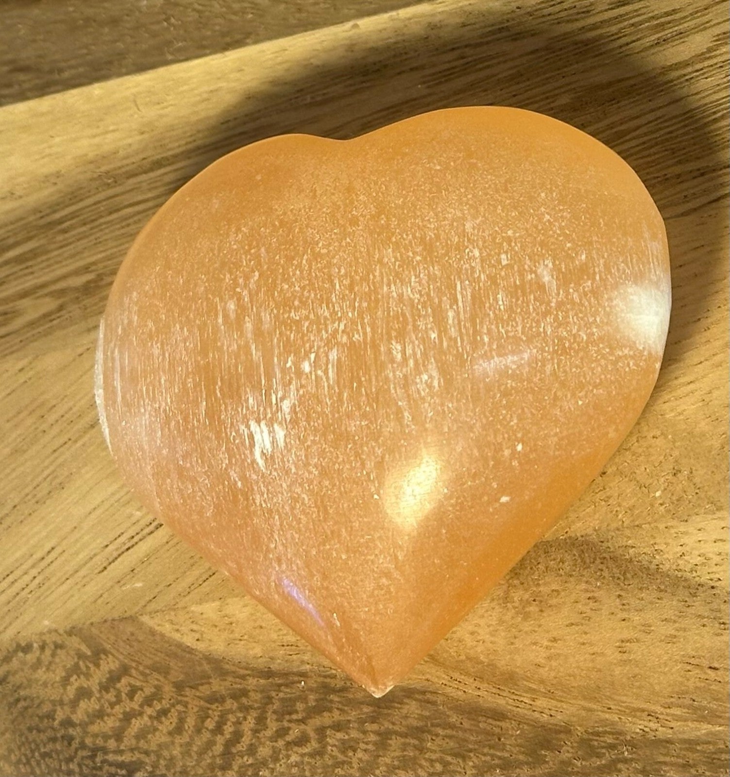 ORANGE Hand Carved Selenite Heart Crystal ~ Cleanse • Calm • Protect Your Space
