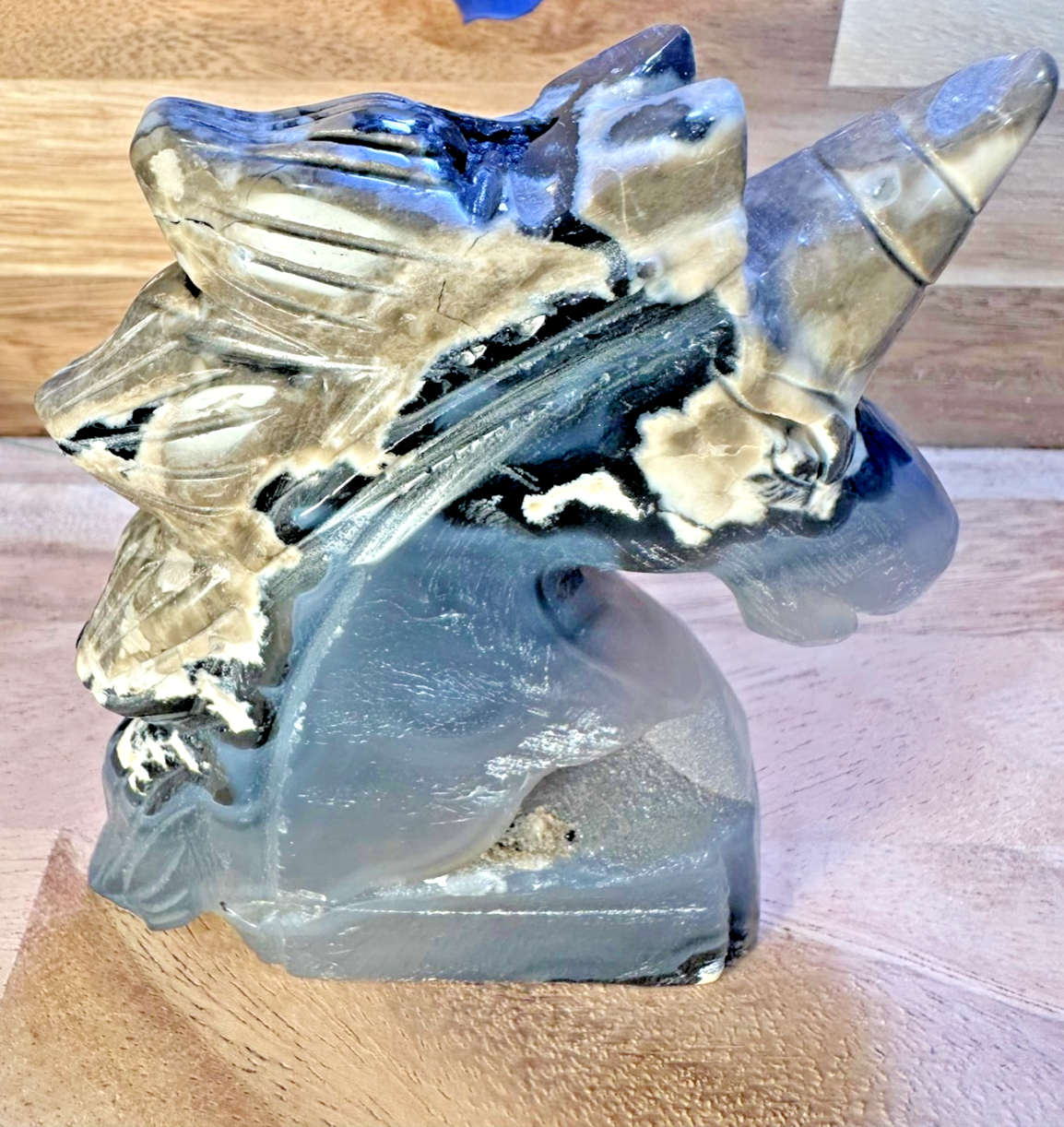 Volcanic Agate Unicorn Carving – Crystal Statue ~ Strength • Transformation 11cm