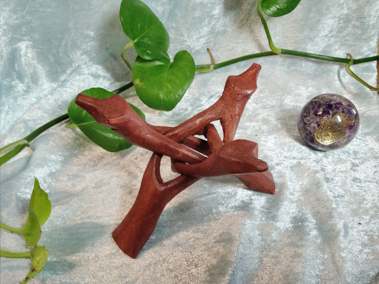 Natural Wood Cobra Folding Tripod Stand ~ Display XL 20cm~ Crystal, Geode, Shell