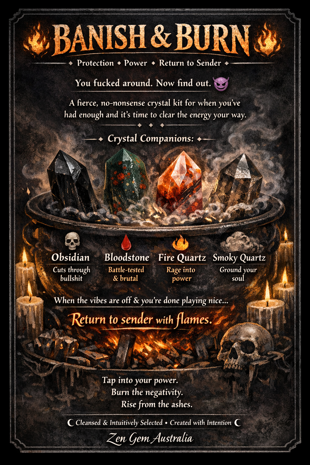 Banish & Burn Crystal Kit Protection Return to Sender Obsidian Bloodstone