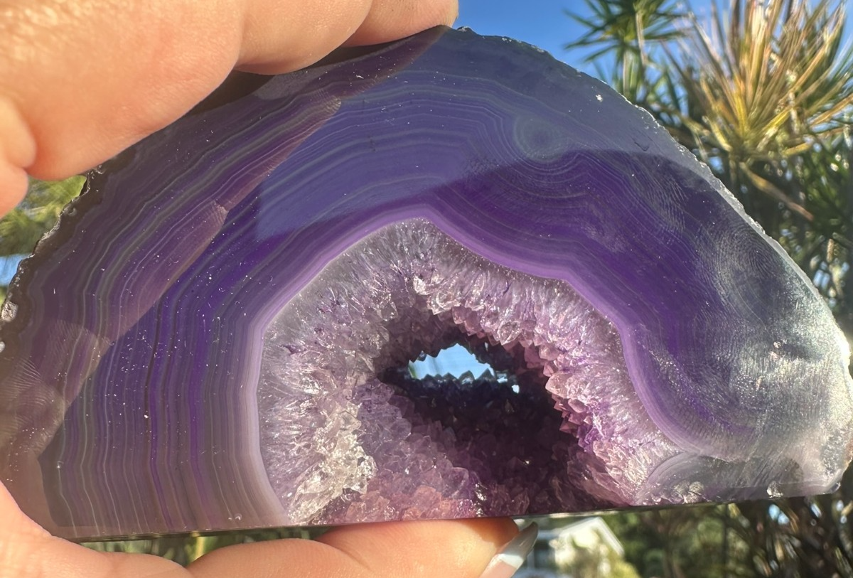 Purple Agate Geode Slice ~ Druzy Crystal polished display ~ 389 g 110mm x 70mm