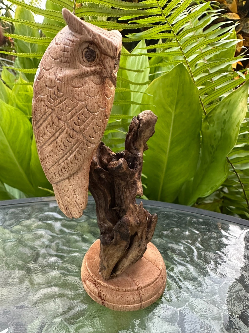 Hand Carved Wooden Owl Statue Driftwood Sculpture Rustic Home Decor 16 cm