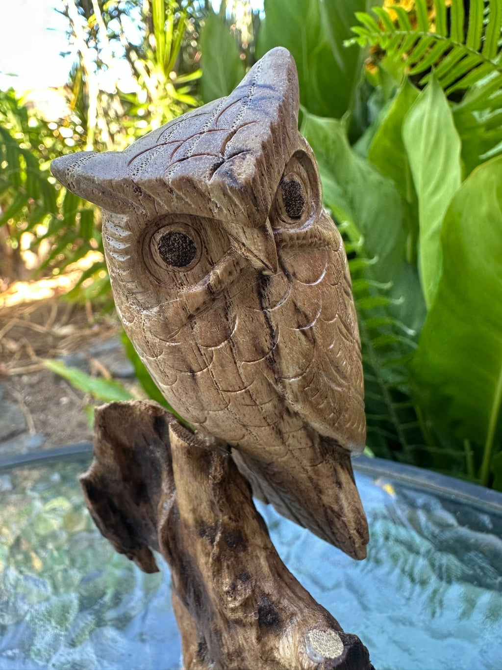Hand Carved Wooden Owl Statue Driftwood Sculpture Rustic Home Decor 18 cm