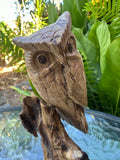 Hand Carved Wooden Owl Statue Driftwood Sculpture Rustic Home Decor 18 cm