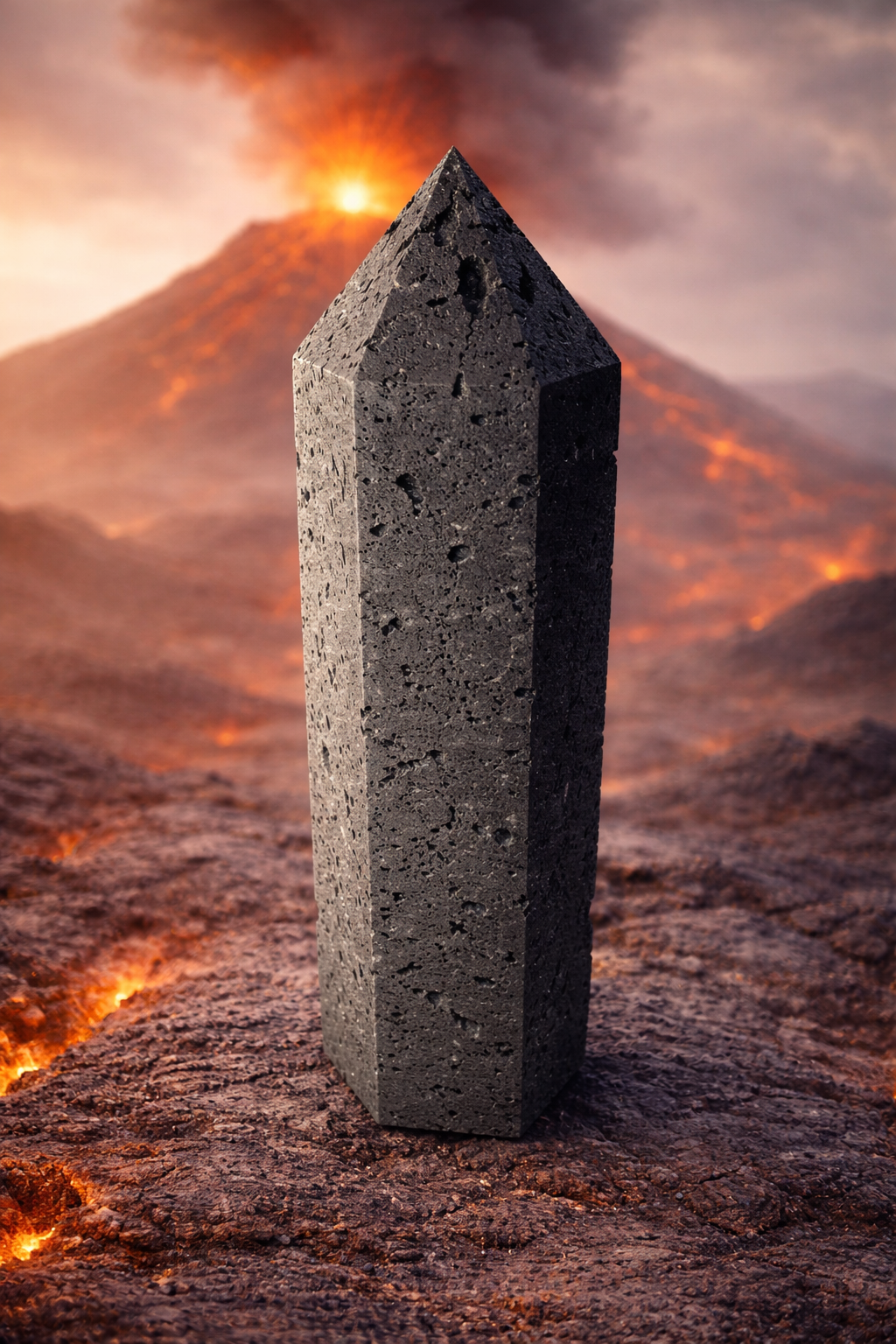 Black Lava Stone Tower – 85 mm Volcanic Obelisk ~ Diffuser ~ Reiki ~ Meditation