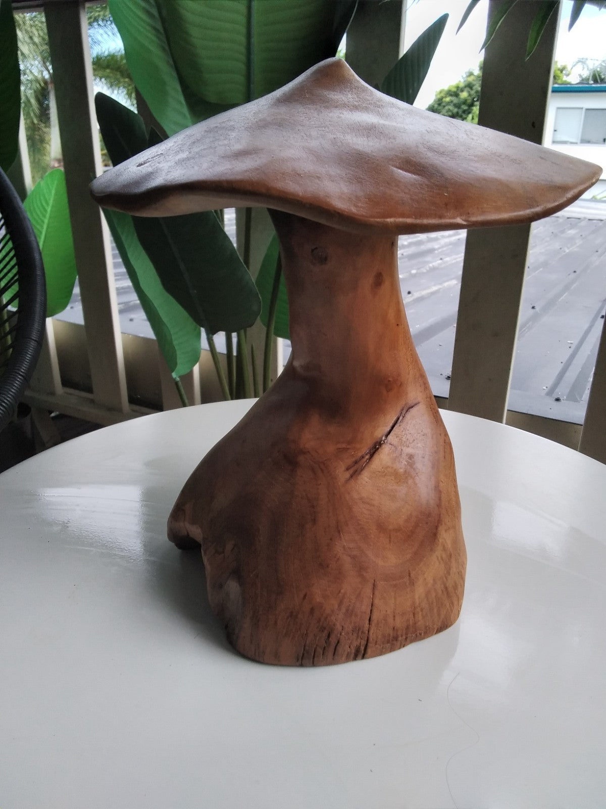 Wood Mushroom Toadstool ~ Garden Sculpture Wooden Hard Carved ~ 20 x 27cm ~ICWS2