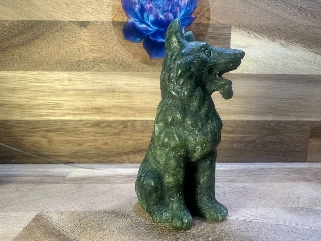 Serpentine German Shepherd / Wolf Carving – 7.5cm Loyalty • Protection •