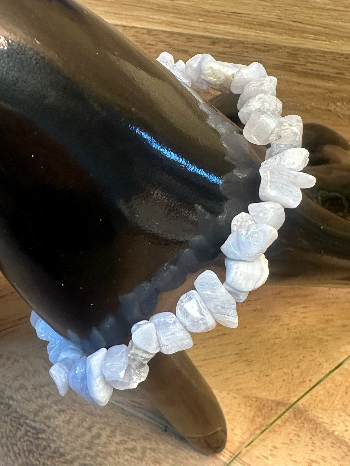 Blue Lace Agate Crystal Chip Bracelet – Elastic ~ Communication ~ Calm Energy