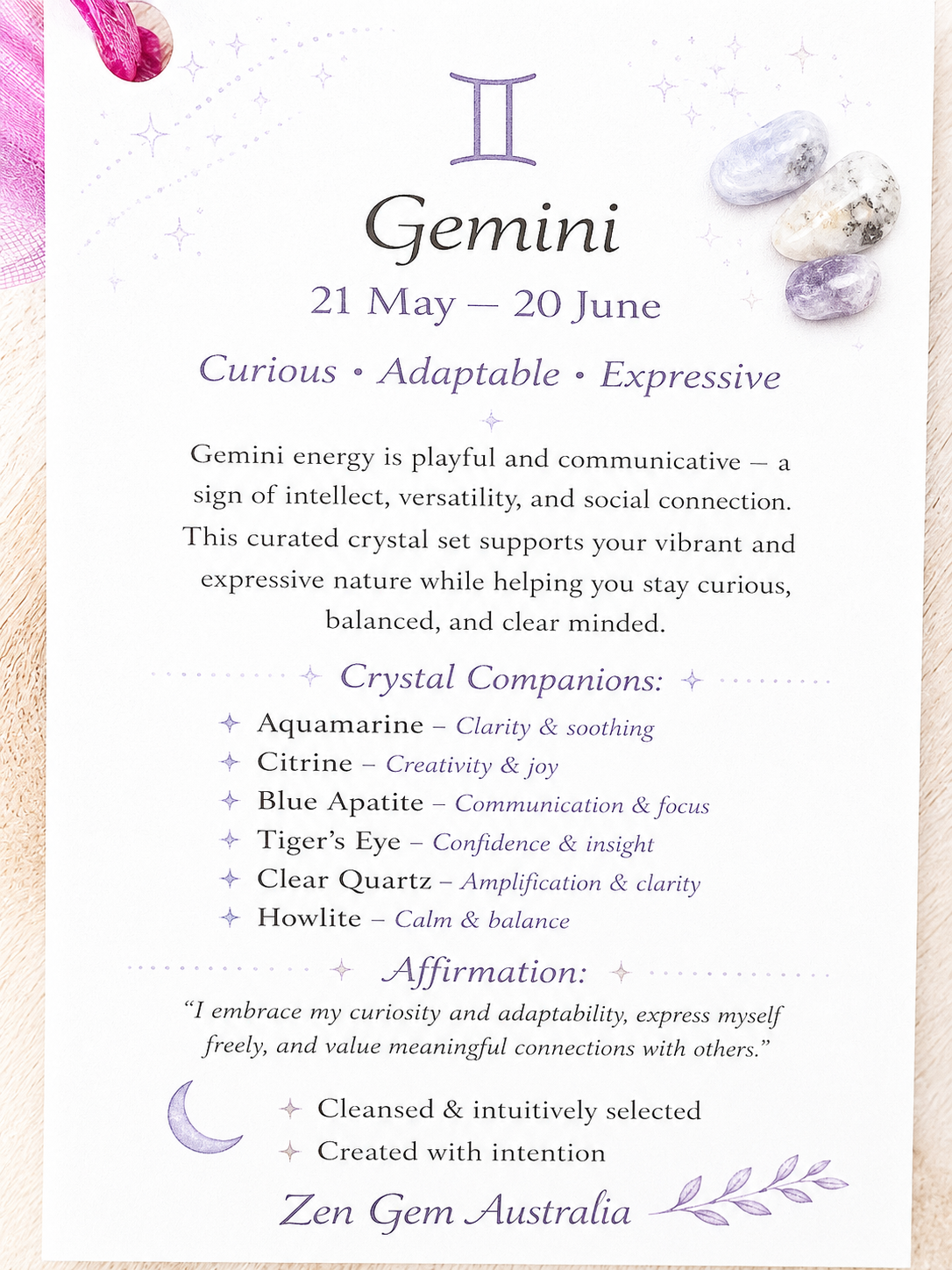 Gemini Zodiac Crystal Kit ~ Astrology Gift Set ~ Horoscope Healing Crystals