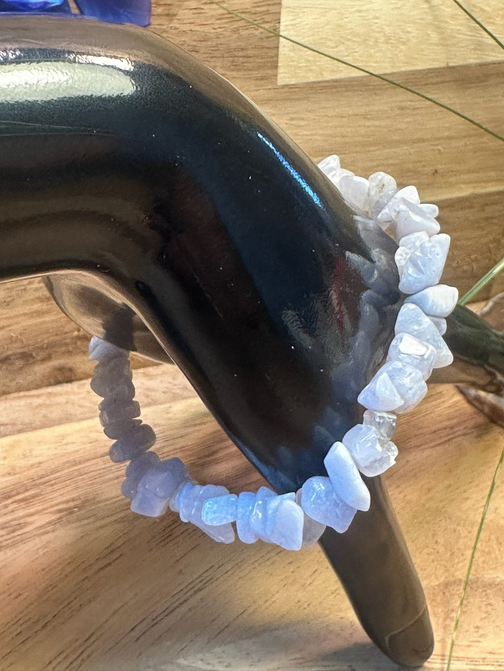 Blue Lace Agate Crystal Chip Bracelet – Elastic ~ Communication ~ Calm Energy