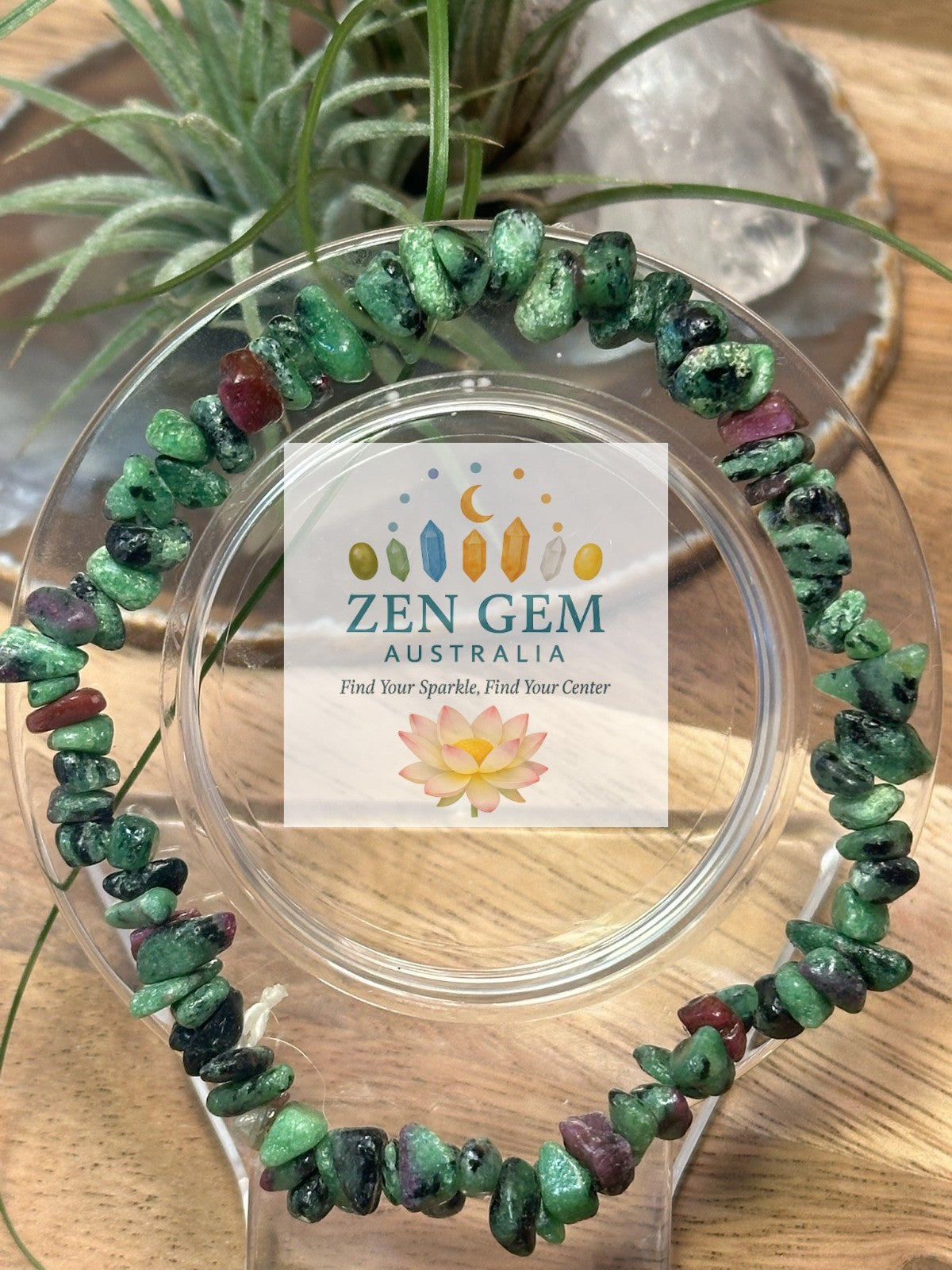 Ruby Ziosite Crystal Chip Bracelet – Elastic ~ Vitality • Growth • Heart Energy