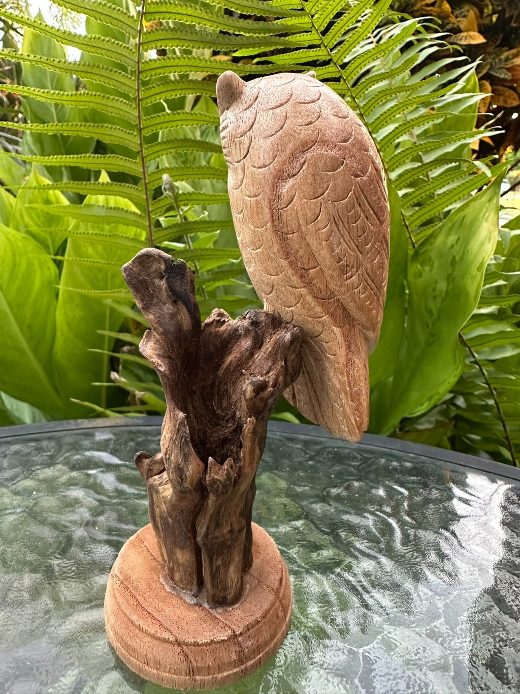 Hand Carved Wooden Owl Statue Driftwood Sculpture Rustic Home Decor 16 cm