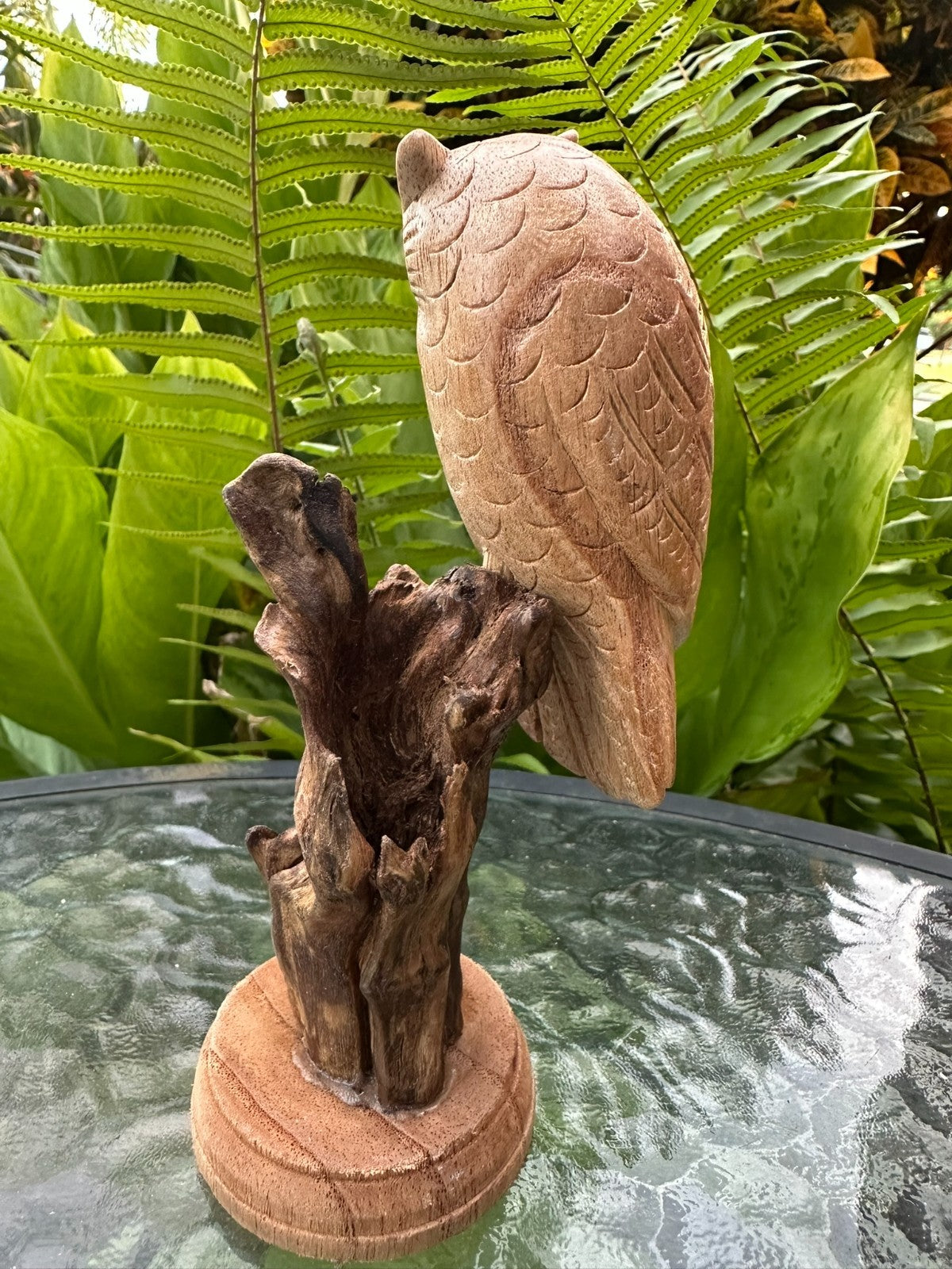Hand Carved Wooden Owl Statue Driftwood Sculpture Rustic Home Decor 16 cm