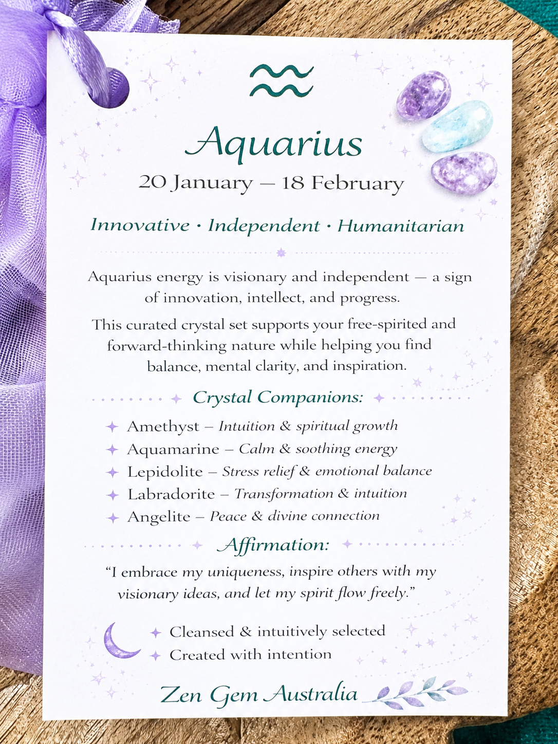 Aquarius Zodiac Crystal Kit Astrology Gift Set ~ Healing Crystals ~ Horoscope