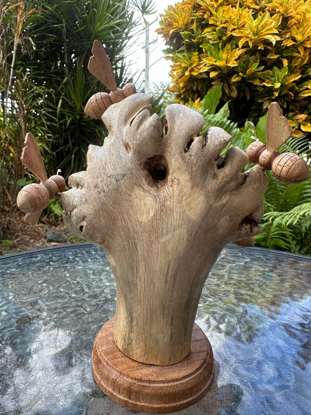 Hand Carved Wooden Bee Sculpture – Rustic Nature Decor