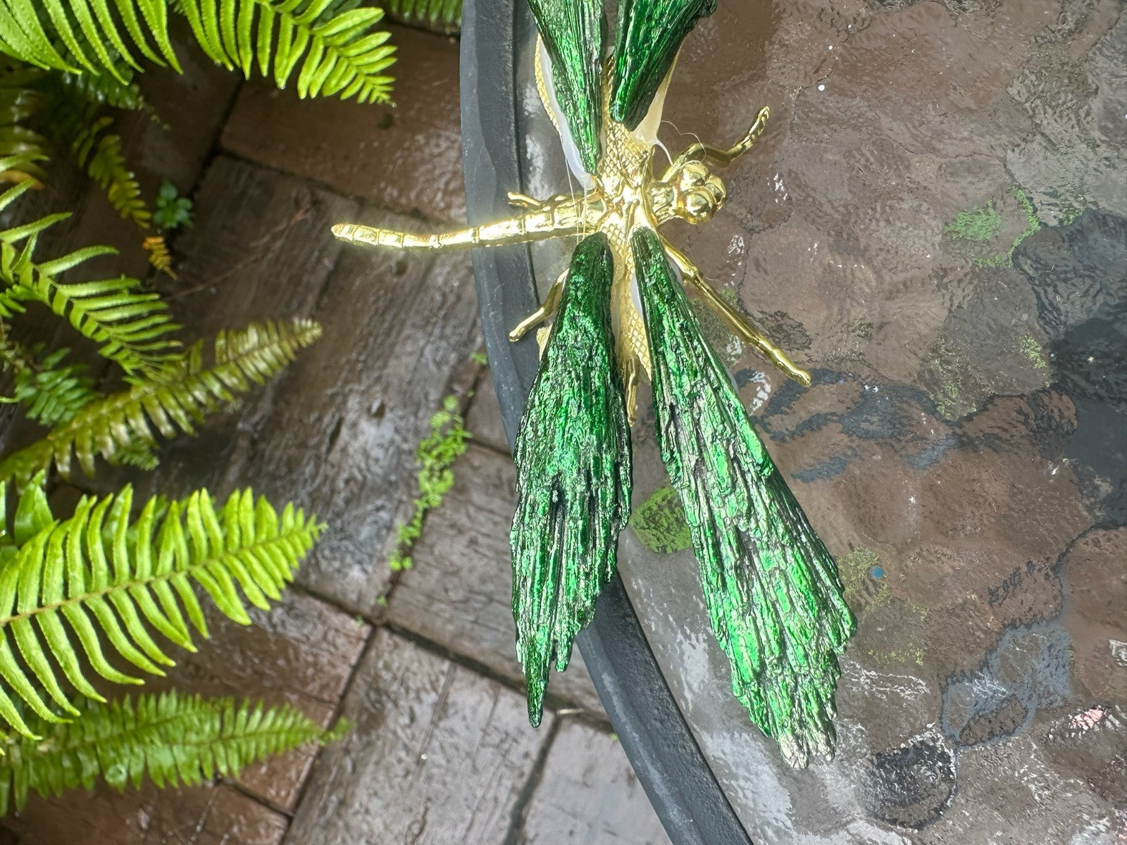Green~Aura Kyanite Dragonfly Healing Crystal Carving Rainbow Tourmaline Ornament