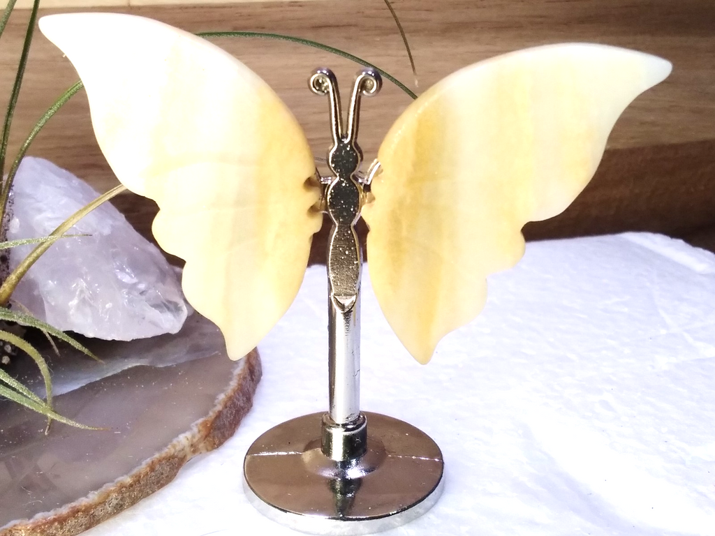 Yellow Calcite Butterfly – Crystal Wing Display on Stand Strength • Confidence