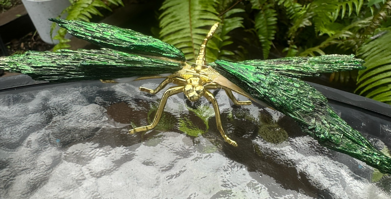 Green~Aura Kyanite Dragonfly Healing Crystal Carving Rainbow Tourmaline Ornament