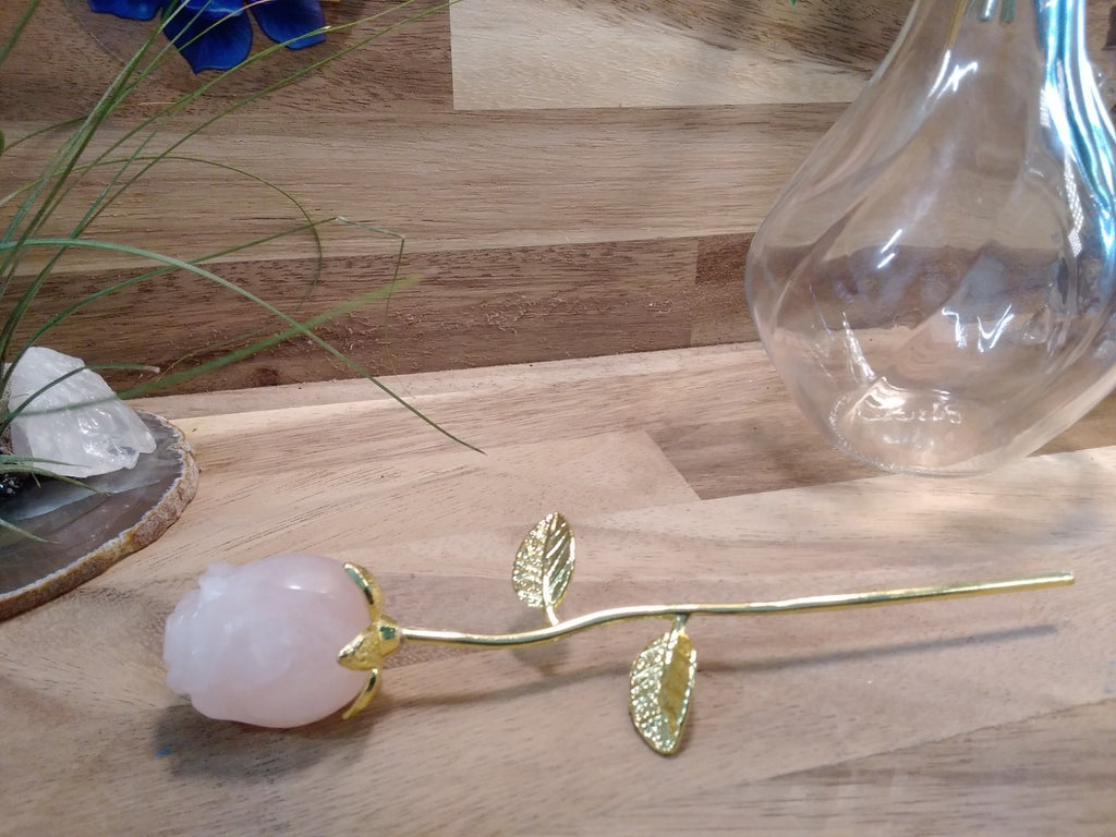 Crystal Rose Flower ~ Hand Carved Natural ~ Gemstone ~ Vase (16cm) ~ 39 grams