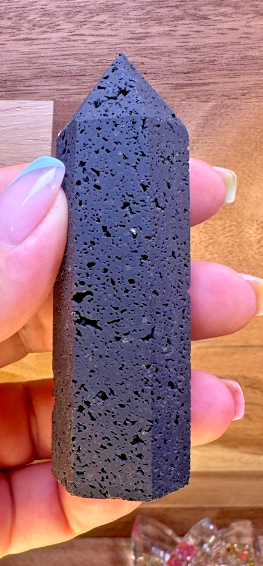 Black Lava Stone Tower – 90mm Volcanic Obelisk ~ Diffuser ~ Reiki ~ Meditation