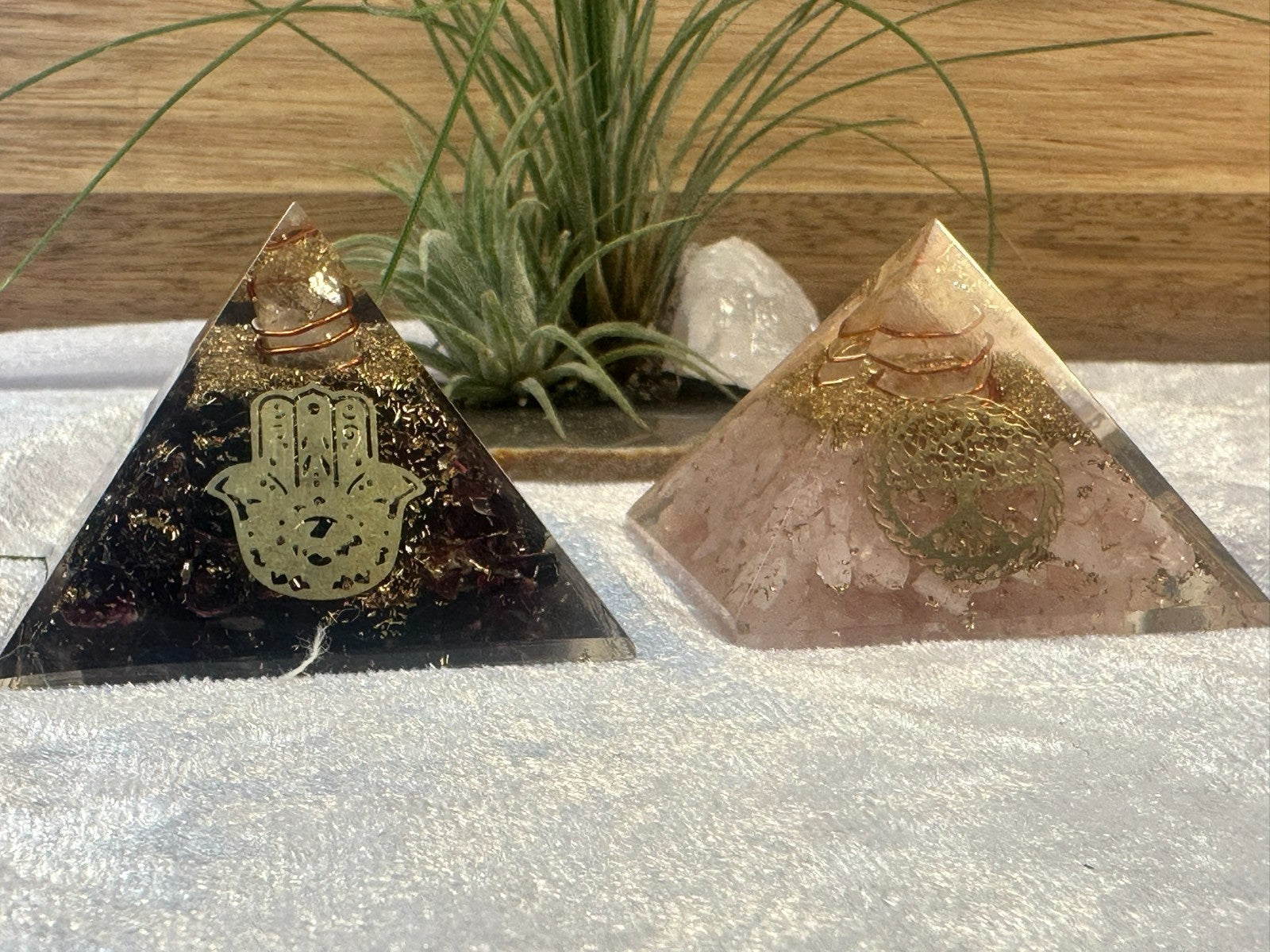Orgonite Crystal Pyramid ~ Medium ~ Copper Coil & Hamsa Hand Symbol ~ Hand Made