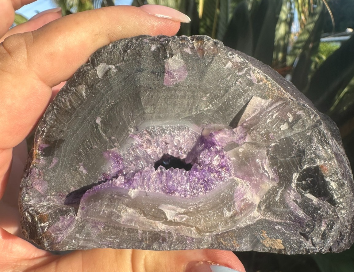 Purple Agate Geode Slice ~ Druzy Crystal polished display ~ 389 g 110mm x 70mm