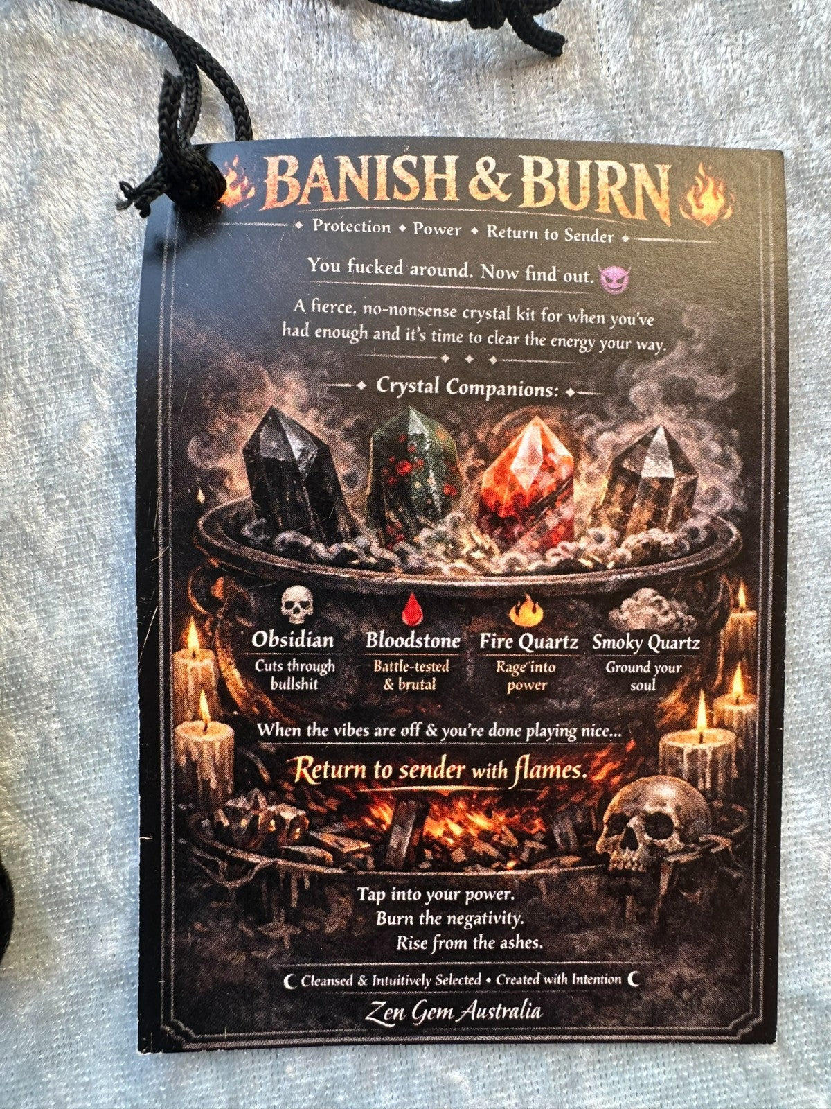 Banish & Burn Crystal Kit Protection Return to Sender Obsidian Bloodstone