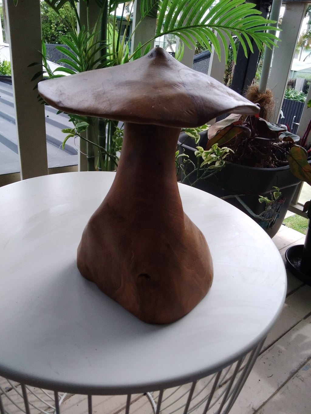 Wood Mushroom Toadstool ~ Garden Sculpture Wooden Hard Carved ~ 20 x 27cm ~ICWS2