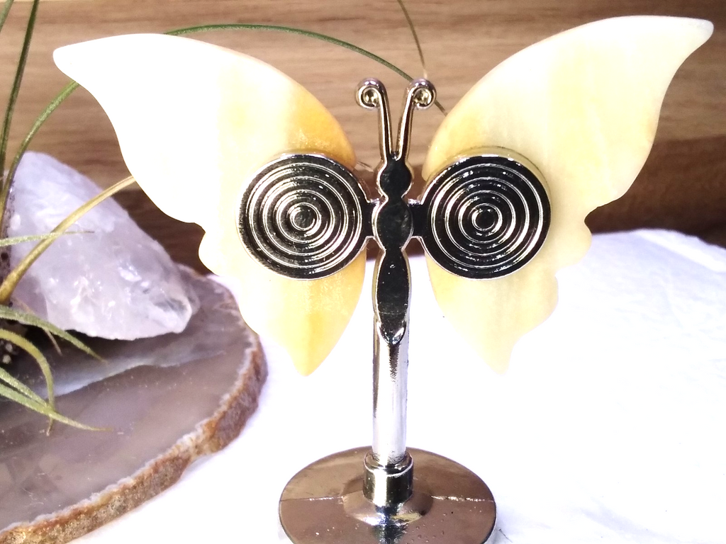 Yellow Calcite Butterfly – Crystal Wing Display on Stand Strength • Confidence