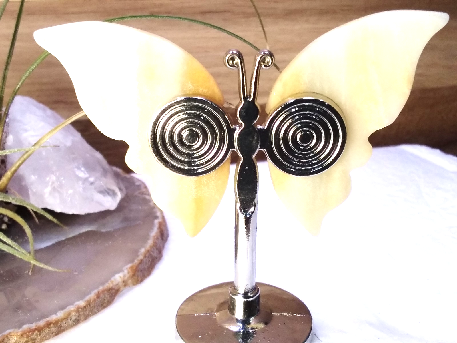 Yellow Calcite Butterfly – Crystal Wing Display on Stand Strength • Confidence
