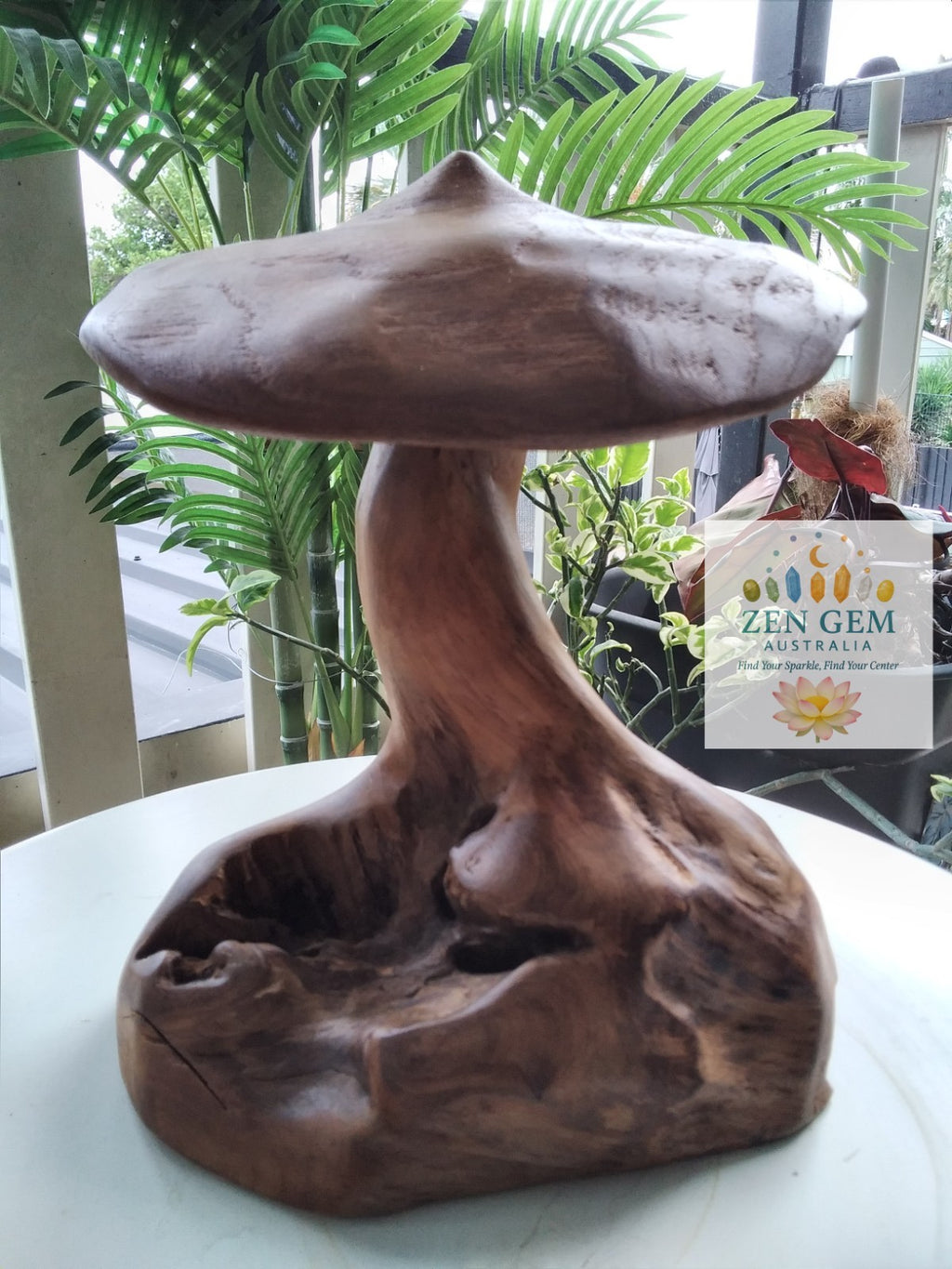 Wood Mushroom Toadstool ~ Garden Sculpture Wooden Hard Carved ~ 20 x 27cm ~ICWS1