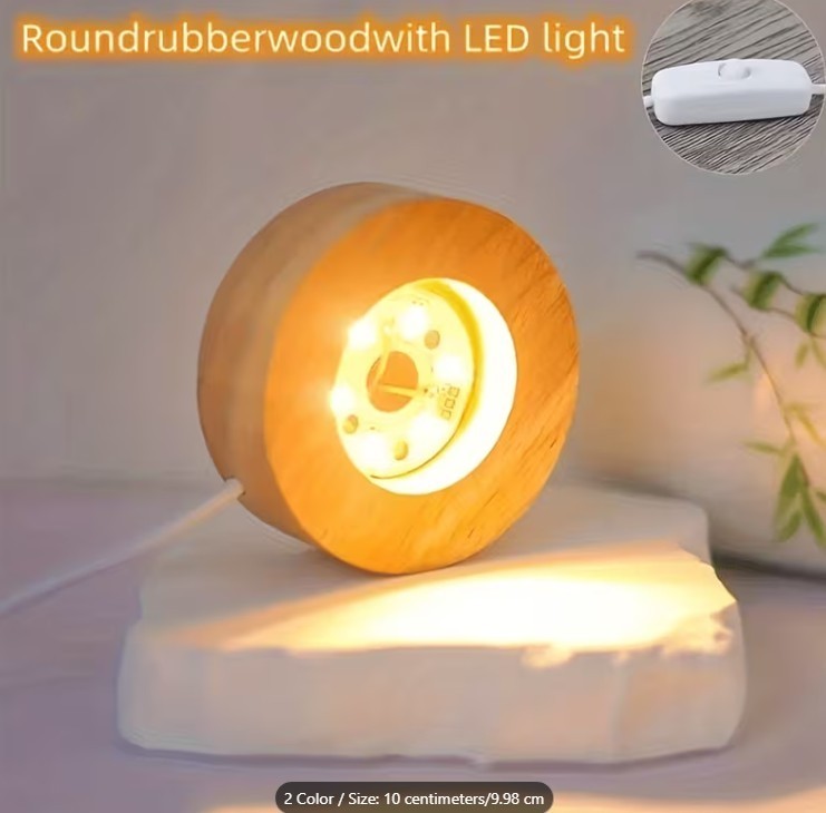 LED Lamp Holder ~ Round 6 LED Wooden USB Base ~ Great for Showcasing Crystals