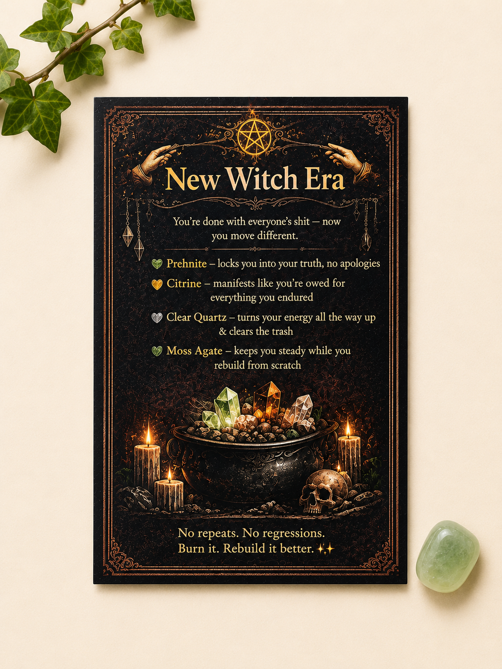 New Witch Era Crystal Kit ~Prehnite Citrine Clear Quartz Moss Agate  ~ Gift Set