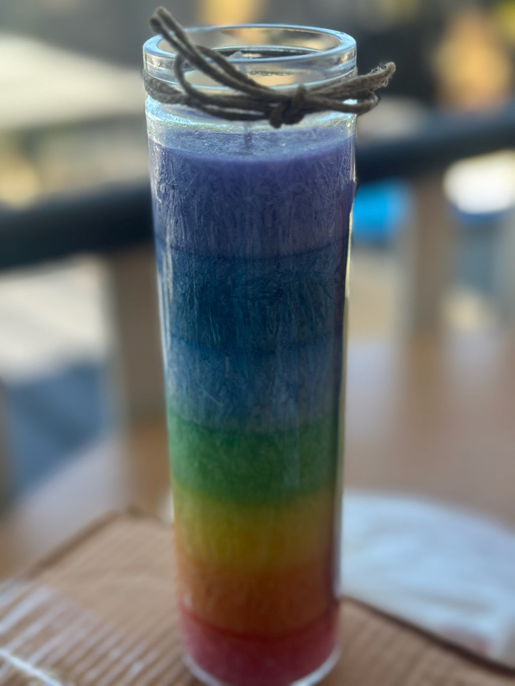 Chakra Lucky Seven Layered Coloured Candle in Glass – 21cm tall ~ 7 Fragrances