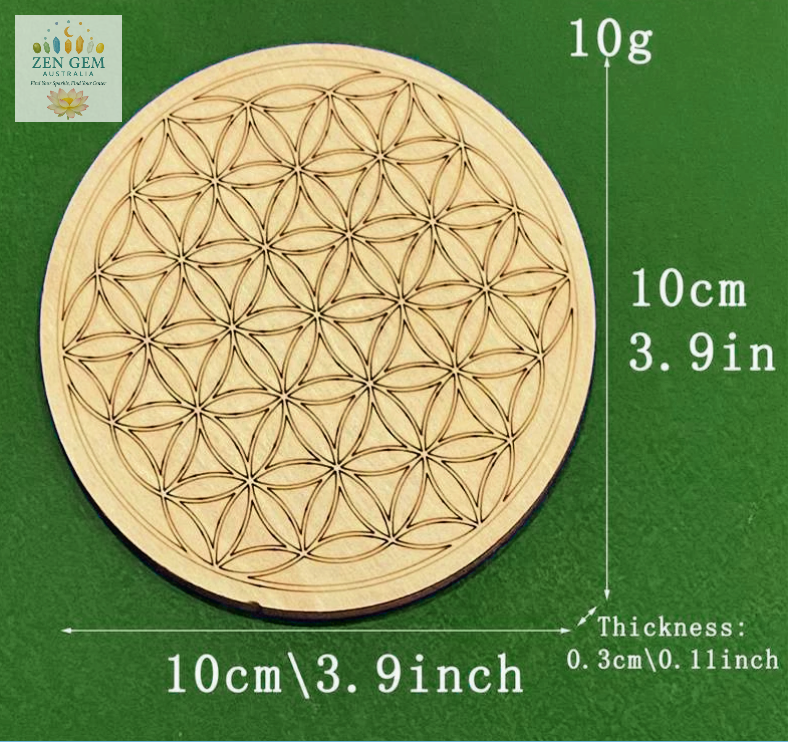Crystal Gemstone Grid ~ Wood Single-Sided Lattice Engraved Altar Decorative Tray