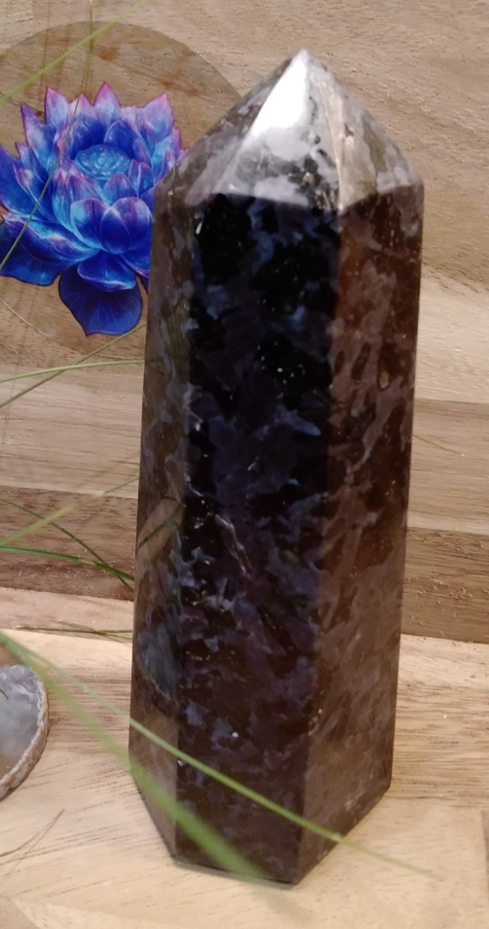 Indigo Gabbro Tower Crystal 16cm Mystic Merlinite Healing Stone Generator